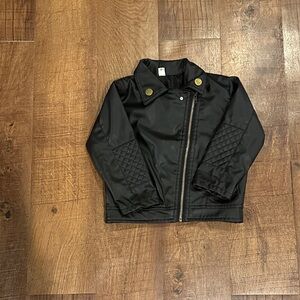 Black Toddler Faux Leather Jacket with Quilted Sleeves